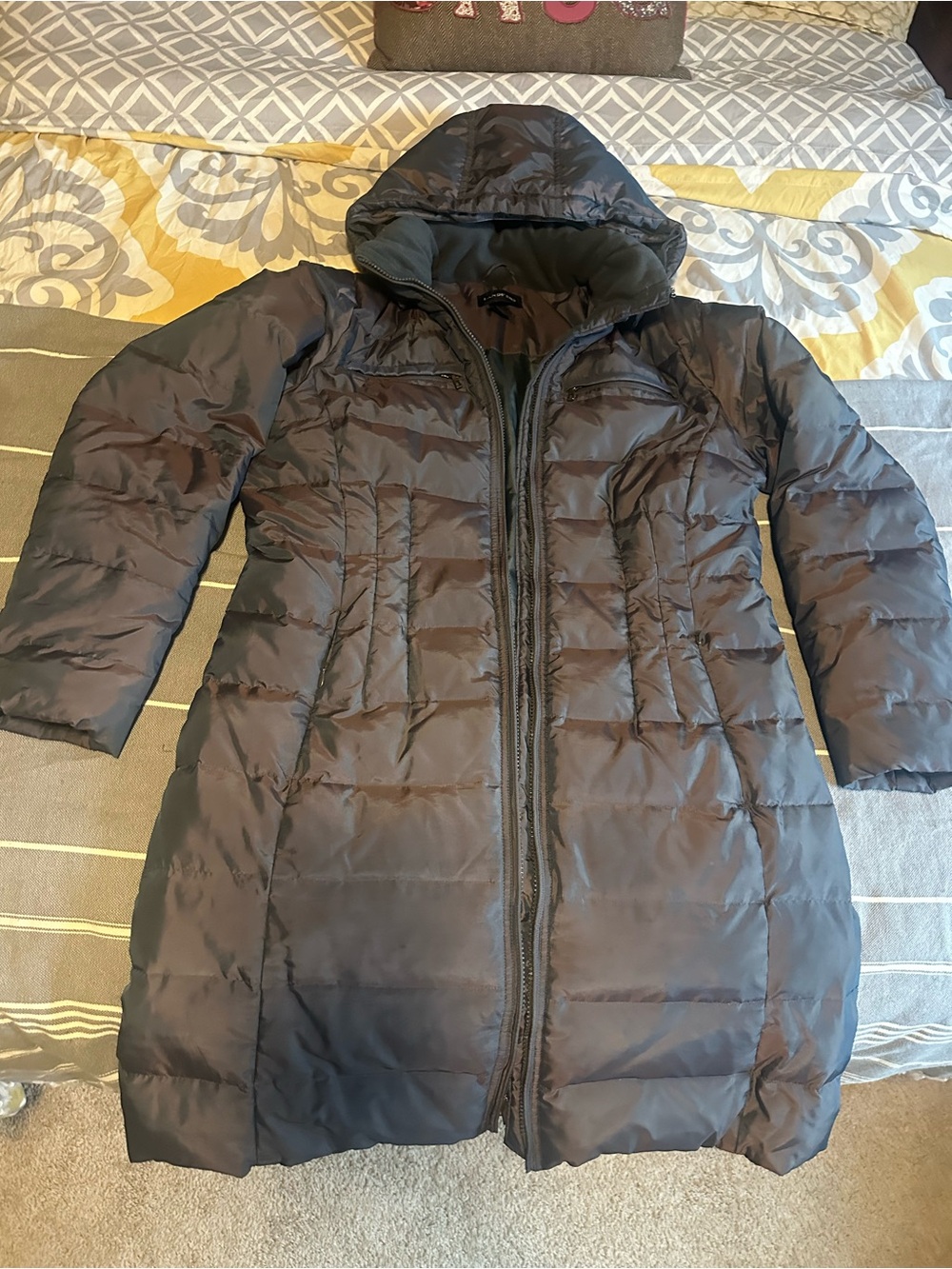 Lands' End Women's Long Hooded Puffer Coat in Charcoal